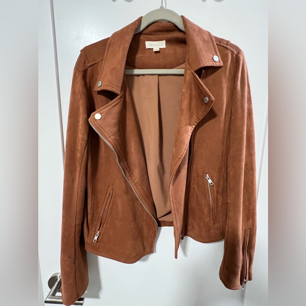 Brown Suede Moto Jacket L